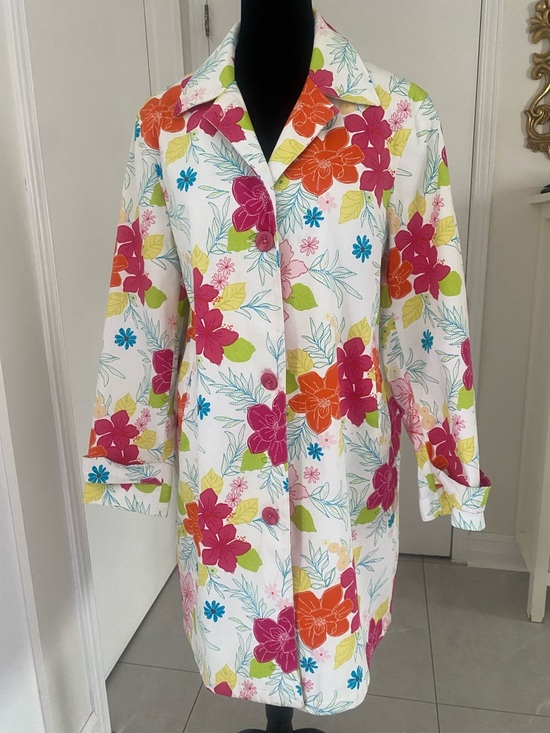 Harvé Benard Jackets & Blazers - Harvé Benard Bold Colourful Floral button down lined cotton Spring Coat Size 16